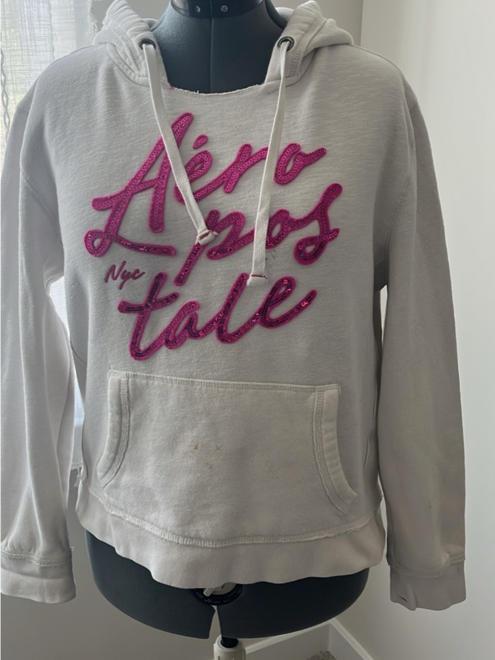 Aeropostale Light Gray Hoodie with Hot Pink Script Logo